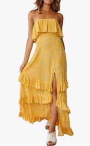 Flowey strapless dress is one of our top picks as the best travel dresses available on Amazon right now.