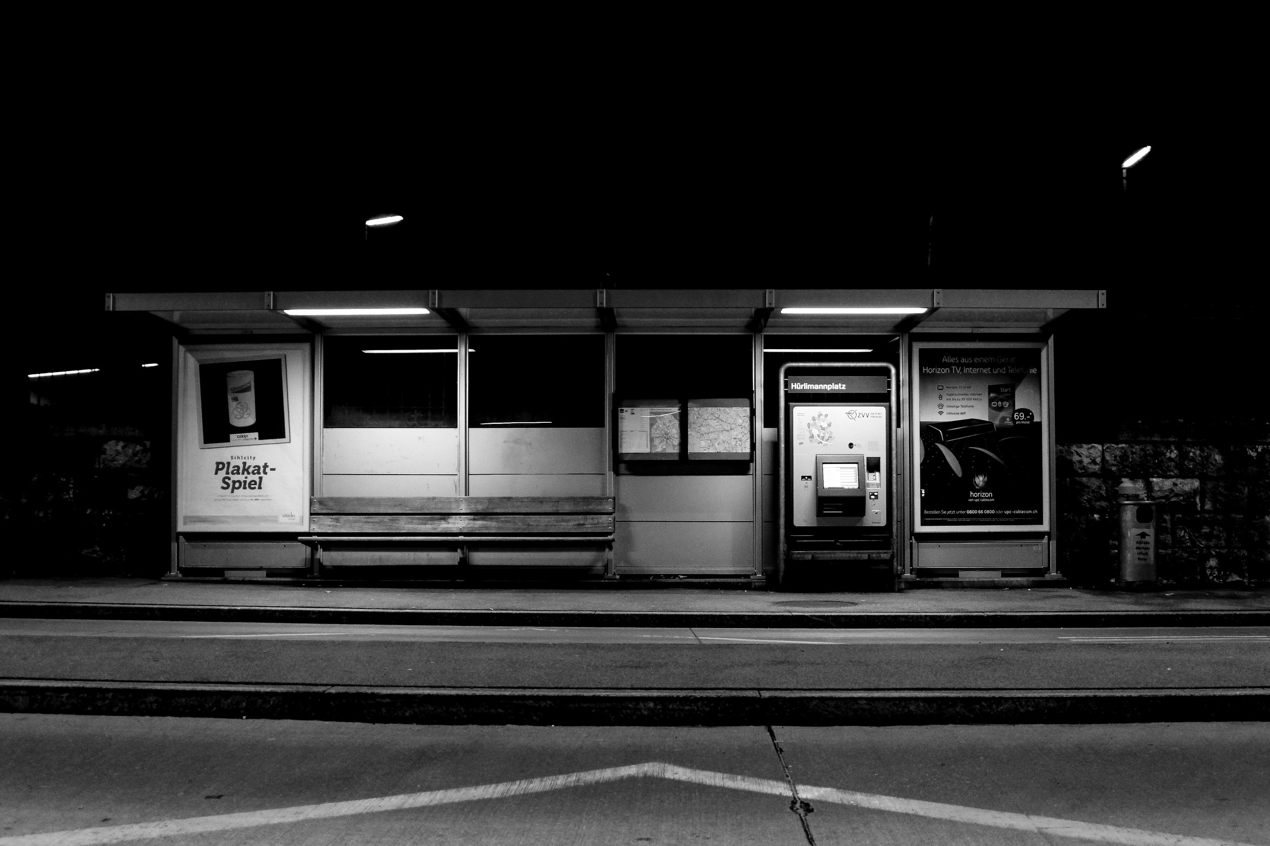 bus station in the dark