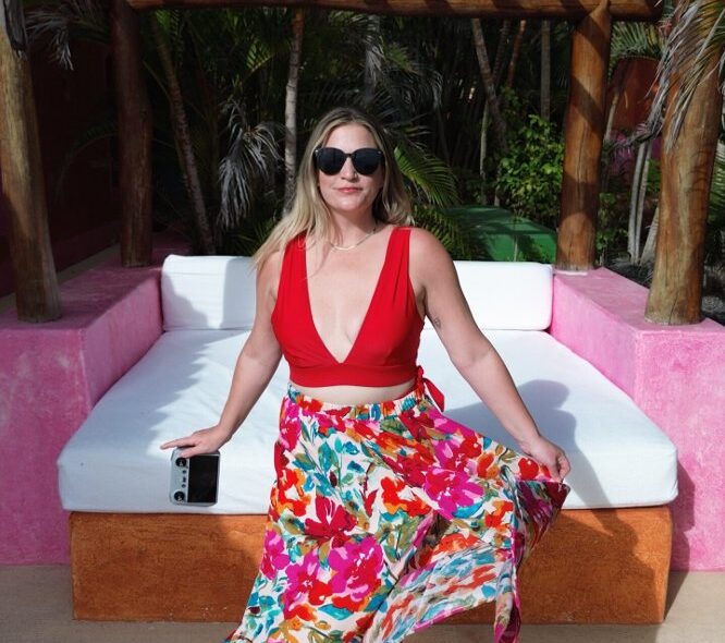 Red bathing suit for Mexico travels